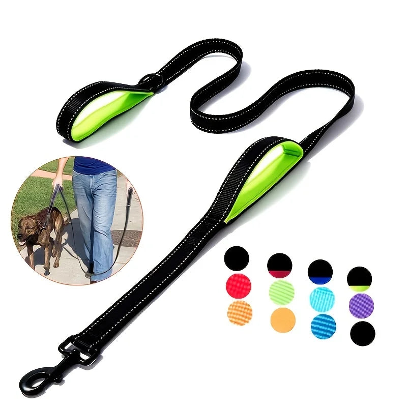 Heavy Duty Double Handle Dog Leash - Dual Handle Training Lead for Outdoor Travel & Greater Control